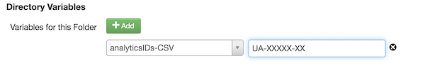 Screenshot of adding the Google Analytics directory variable